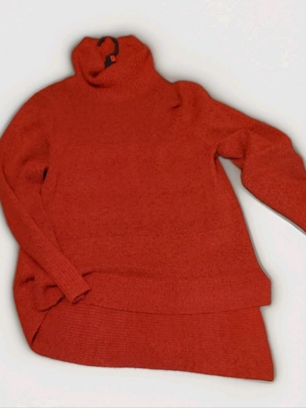 New Directions Lux Touch Red Cowl Neck Ribbed Hi-low Sweater